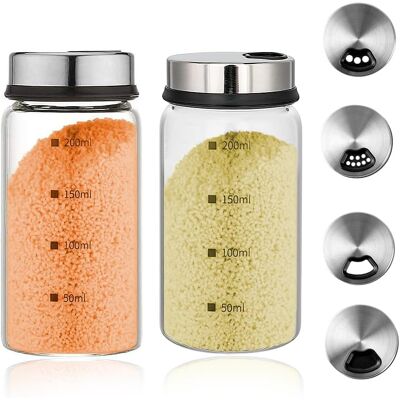 GRASSLIN 2 Pots À Épices, Verre Borosilicate, Couvercle Rotatif, 3 Ouvertures, 200 Ml, Cuisine, Barbecue - Publicité GRASSLIN 2 Pots À Épices, Verre Borosilicate, Couvercle Rotatif, 3 Ouvertures, 200 Ml, Cuisine, Barbecue - Publicité