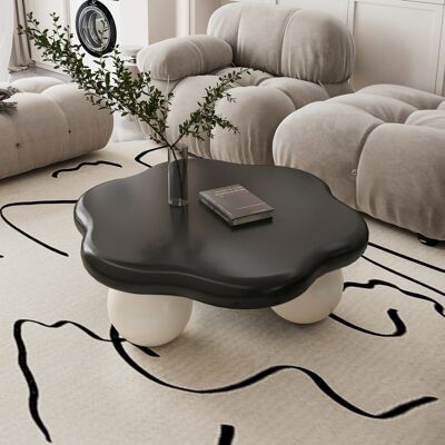 FOGCITY 80cm Contrast Color Cloud Shaped Coffee Table, Petal-shaped Modern Minimalist Coffee Table With Spherical Legs, Kid & Pet Friendly Living Room Table For Small Apartment, Black Top White Legs - Publicité FOGCITY 80cm Contrast Color Cloud Shaped Coffee Table, Petal-shaped Modern Minimalist Coffee Table With Spherical Legs, Kid & Pet Friendly Living Room Table For Small Apartment, Black Top White Legs - Publicité