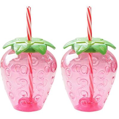 LISATR Lot De 2 Tasses Transparentes En Pp Avec Couvercle Et Paille, Joli Motif Fraise.-12x10cm-red - Publicité LISATR Lot De 2 Tasses Transparentes En Pp Avec Couvercle Et Paille, Joli Motif Fraise.-12x10cm-red - Publicité