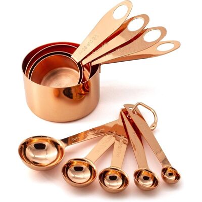 JSSEVN Lot De 9 Pièces De Tasses Et Cuillères À Mesurer De Cuisine Et Pâtisserie, En Acier Inoxydable Cuivre Chromé, Avec Mesures Gravées, Pour Ingrédients Secs Ou Liquides - Publicité JSSEVN Lot De 9 Pièces De Tasses Et Cuillères À Mesurer De Cuisine Et Pâtisserie, En Acier Inoxydable Cuivre Chromé, Avec Mesures Gravées, Pour Ingrédients Secs Ou Liquides - Publicité