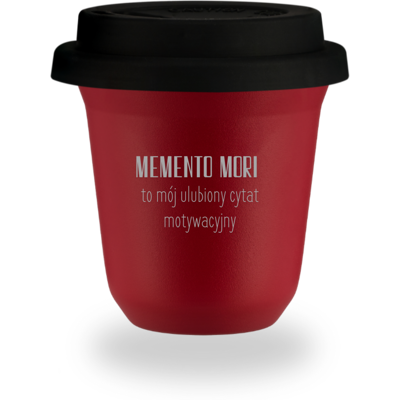 OEM Mug Rouge De 80 Ml Avec La Citation « Memento Mori » (ma Citation De Motivation Préférée) Et Couvercle Noir. Publicité OEM Mug Rouge De 80 Ml Avec La Citation « Memento Mori » (ma Citation De Motivation Préférée) Et Couvercle Noir. Publicité