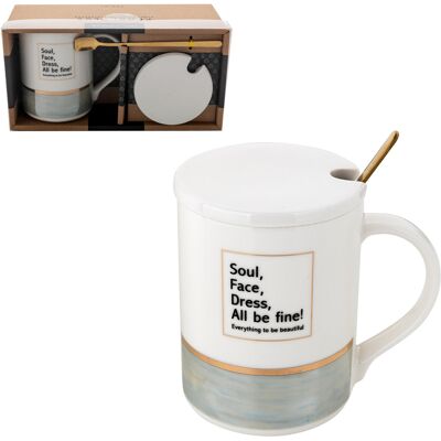 OEM Mug Florina En Porcelaine Bleu Perle Avec Couvercle Et Cuillère 350 Ml - Publicité OEM Mug Florina En Porcelaine Bleu Perle Avec Couvercle Et Cuillère 350 Ml - Publicité