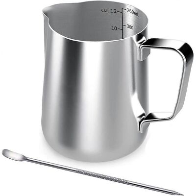 LEDE Carafe À Lait En Acier Inoxydable 325 Ml (11 Oz) Avec Graduation Et Couvercle. Publicité LEDE Carafe À Lait En Acier Inoxydable 325 Ml (11 Oz) Avec Graduation Et Couvercle. Publicité