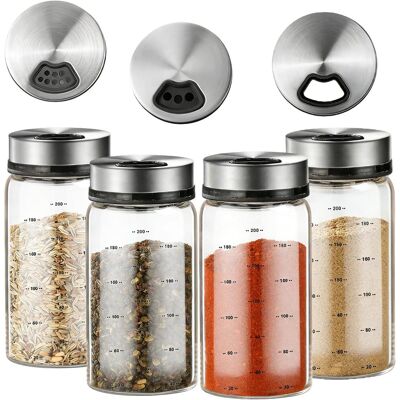 GRASSLIN Lot De 4 - Pot À Épices - Couvercle Rotatif - Verre Borosilicate - Acier Inoxydable 304 - Dosage Précis - Cuisine Et Barbecue - Transparent Et Argenté - 200 Ml - Publicité GRASSLIN Lot De 4 - Pot À Épices - Couvercle Rotatif - Verre Borosilicate - Acier Inoxydable 304 - Dosage Précis - Cuisine Et Barbecue - Transparent Et Argenté - 200 Ml - Publicité