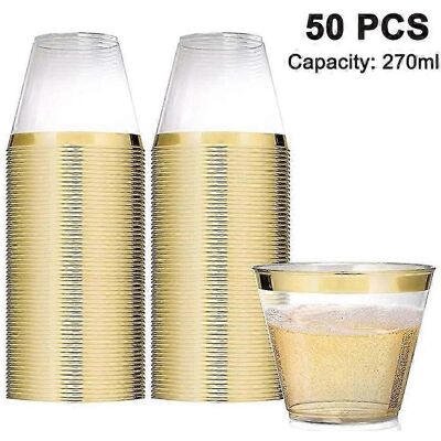 LEDE Piao Lot De 50 Verres À Cocktail En Plastique De 26 Cl, Gobelets Transparents À Bord Résistant, Jetables, Pour Mariages, Anniversaires Et Fêtes. Bord Doré. Publicité LEDE Piao Lot De 50 Verres À Cocktail En Plastique De 26 Cl, Gobelets Transparents À Bord Résistant, Jetables, Pour Mariages, Anniversaires Et Fêtes. Bord Doré. Publicité
