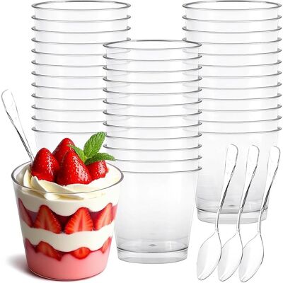 GRASSLIN 50 Tasses,200ml,cuillères,transparent,réutilisables,dessert,fêtes - Publicité GRASSLIN 50 Tasses,200ml,cuillères,transparent,réutilisables,dessert,fêtes - Publicité
