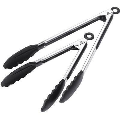 OEM 2 Pinces De Cuisine, Résistantes À La Chaleur, Extrémités En Silicone Noir, Pour Barbecue Et Poêle, Usage Quotidien - Publicité OEM 2 Pinces De Cuisine, Résistantes À La Chaleur, Extrémités En Silicone Noir, Pour Barbecue Et Poêle, Usage Quotidien - Publicité