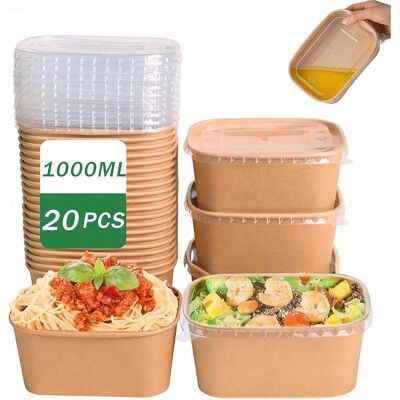 SANS MARQUE 20 Pièces Boîtes À Salade En Papier Kraft 1000ml, Boîtes À Emporter Réutilisables Barquette Carton, Imperméables Et Oléofuges Avec Couvercle, Pour Plats À Emporter, Salade Fitness Et Voyage - Publicité SANS MARQUE 20 Pièces Boîtes À Salade En Papier Kraft 1000ml, Boîtes À Emporter Réutilisables Barquette Carton, Imperméables Et Oléofuges Avec Couvercle, Pour Plats À Emporter, Salade Fitness Et Voyage - Publicité