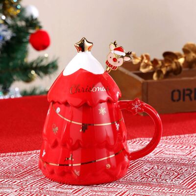 PELTOR 14 Oz Christmas Tree Mug With Lid And Spoon Decorations, Cute Festive Ceramic Coffee Cup, Winter Xmas Holiday Birthday Tabletop Drinkware Teacup Gifts For Adults Kids Men Women - Publicité PELTOR 14 Oz Christmas Tree Mug With Lid And Spoon Decorations, Cute Festive Ceramic Coffee Cup, Winter Xmas Holiday Birthday Tabletop Drinkware Teacup Gifts For Adults Kids Men Women - Publicité
