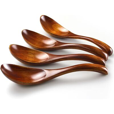 LUMIERE Ensemble De 4 Cuillères À Soupe Rondes En Bois De Nanmu, Faites À La Main, De Style Japonais, Avec Manche Court, Pour Enfants, Riz Et Desserts. Publicité LUMIERE Ensemble De 4 Cuillères À Soupe Rondes En Bois De Nanmu, Faites À La Main, De Style Japonais, Avec Manche Court, Pour Enfants, Riz Et Desserts. Publicité