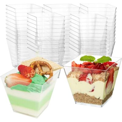 PELTOR Mini Gobelets À Dessert 200ml(50pcs) – Coupes Carrées En Plastique – Parfaits Pour Mousse, Puding, Apéritifs - Publicité PELTOR Mini Gobelets À Dessert 200ml(50pcs) – Coupes Carrées En Plastique – Parfaits Pour Mousse, Puding, Apéritifs - Publicité