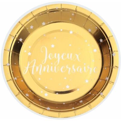 OEM 10 Assiettes Anniversaire, Or Brillant 17,5 Cm, Contour Blanc, Inscription Joyeux Anniversaire, Usage Festif - Publicité OEM 10 Assiettes Anniversaire, Or Brillant 17,5 Cm, Contour Blanc, Inscription Joyeux Anniversaire, Usage Festif - Publicité