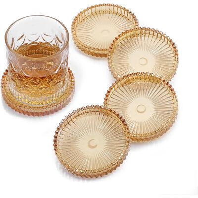 ALVIOR Set De Sous-verres En Verre Trempé - Rond - 10,2 Cm De Diamètre - Pour Tasses Et Gobelets - Idéal Cuisine Bureau Salon Jardin - Lot De 5 - Publicité ALVIOR Set De Sous-verres En Verre Trempé - Rond - 10,2 Cm De Diamètre - Pour Tasses Et Gobelets - Idéal Cuisine Bureau Salon Jardin - Lot De 5 - Publicité