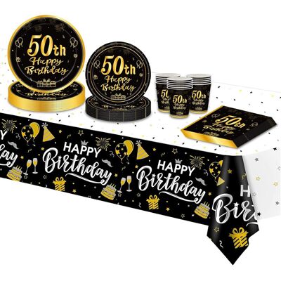 GRASSLIN 16 Assiette Jetable, Design Or Noir, Gobelets Papier, Serviette Nappe, Anniversaire 50 Ans - Publicité GRASSLIN 16 Assiette Jetable, Design Or Noir, Gobelets Papier, Serviette Nappe, Anniversaire 50 Ans - Publicité
