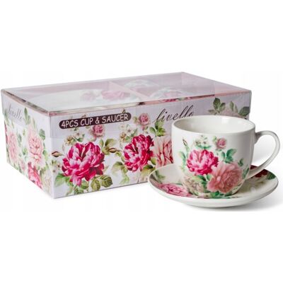OEM Ensemble De 2 Tasses En Porcelaine Livello Avec Soucoupe, 250 Ml / 14 Cm, Motif Fleurs. Publicité OEM Ensemble De 2 Tasses En Porcelaine Livello Avec Soucoupe, 250 Ml / 14 Cm, Motif Fleurs. Publicité