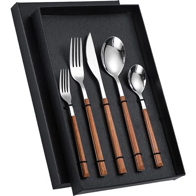 HEAT Ensemble De Couverts En Acier Inoxydable Haute Dureté, Couteaux, Fourchettes, Cuillères, Manches En Bois. Publicité HEAT Ensemble De Couverts En Acier Inoxydable Haute Dureté, Couteaux, Fourchettes, Cuillères, Manches En Bois. Publicité