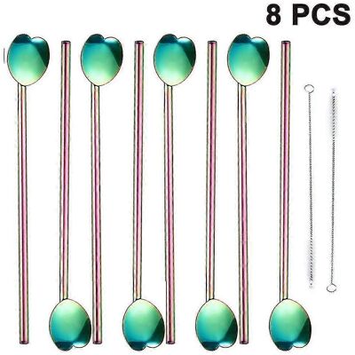 LISATR Lot De 8 Cuillères À Café En Forme De Cœur Avec Paille En Acier Inoxydable - Publicité LISATR Lot De 8 Cuillères À Café En Forme De Cœur Avec Paille En Acier Inoxydable - Publicité