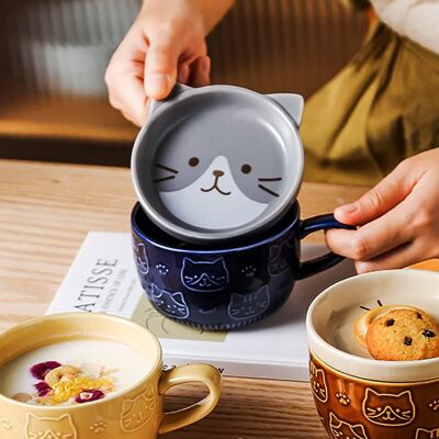 LUMIERE Mug Japonais Kawaii En Céramique De 300 Ml Avec Couvercle, Motif Tête De Chat, Idéal Pour Le Déjeuner En Couple, Le Lait Ou L'Eau. Publicité LUMIERE Mug Japonais Kawaii En Céramique De 300 Ml Avec Couvercle, Motif Tête De Chat, Idéal Pour Le Déjeuner En Couple, Le Lait Ou L'Eau. Publicité