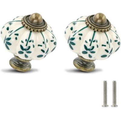 SCORPIO Lot De 2 Poignées De Tiroir En Céramique Ivoire Et Verte, Style Vintage, Avec Vis, Motif Fleur Verte - Publicité SCORPIO Lot De 2 Poignées De Tiroir En Céramique Ivoire Et Verte, Style Vintage, Avec Vis, Motif Fleur Verte - Publicité