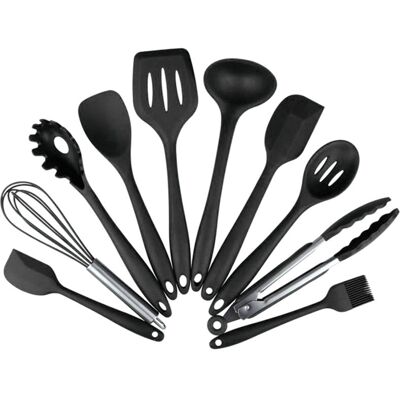 OEM Ensemble De 10 Ustensiles De Cuisine En Silicone Avec Poignées En Acier Inoxydable, Comprenant Des Accessoires Antiadhésifs Pour Chef. Publicité OEM Ensemble De 10 Ustensiles De Cuisine En Silicone Avec Poignées En Acier Inoxydable, Comprenant Des Accessoires Antiadhésifs Pour Chef. Publicité
