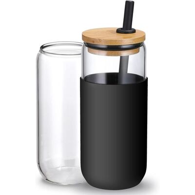KAJFJAD Gobelet En Verre Avec Manchon En Silicone - Gobelet En Verre En Forme De Canette De Bière Avec Paille Et Couvercle En Bambou, Idéal Pour Le Café Glacé, Les Smoothies, Le Thé Boba, Ou Comme Idée Cadeau - Publicité KAJFJAD Gobelet En Verre Avec Manchon En Silicone - Gobelet En Verre En Forme De Canette De Bière Avec Paille Et Couvercle En Bambou, Idéal Pour Le Café Glacé, Les Smoothies, Le Thé Boba, Ou Comme Idée Cadeau - Publicité