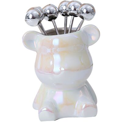MCKENSA Pot De Rangement Pour Fourchettes À Fruits En Céramique En Forme D'Animal Mignon, Avec 6 Fourchettes À Fruits En Acier Inoxydable, Base Ours, Blanc Perle. Publicité MCKENSA Pot De Rangement Pour Fourchettes À Fruits En Céramique En Forme D'Animal Mignon, Avec 6 Fourchettes À Fruits En Acier Inoxydable, Base Ours, Blanc Perle. Publicité