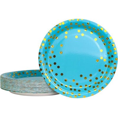 OEM 50 Assiettes Jetables, 23 Cm Fond Bleu Motif Or, Vaisselle Fête Anniversaire Baby Shower Barbecue - Publicité OEM 50 Assiettes Jetables, 23 Cm Fond Bleu Motif Or, Vaisselle Fête Anniversaire Baby Shower Barbecue - Publicité