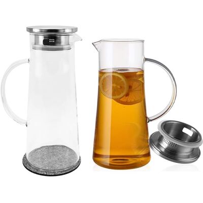 OEM Lot De 2 Carafes En Verre Borosilicate 1,5 L Avec Couvercle Acier Inoxydable, Bec Anti-goutte, Pour Eau, Thé, Jus, Café - Publicité OEM Lot De 2 Carafes En Verre Borosilicate 1,5 L Avec Couvercle Acier Inoxydable, Bec Anti-goutte, Pour Eau, Thé, Jus, Café - Publicité