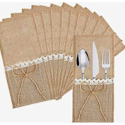 GRASSLIN 10 Pièces - Porte-couvert - Porte-ustensiles - Toile De Jute Et Dentelle - Style Vintage Pour Décoration De Table - Mariage Et Anniversaire - Naturel - 11x21cm - Publicité GRASSLIN 10 Pièces - Porte-couvert - Porte-ustensiles - Toile De Jute Et Dentelle - Style Vintage Pour Décoration De Table - Mariage Et Anniversaire - Naturel - 11x21cm - Publicité