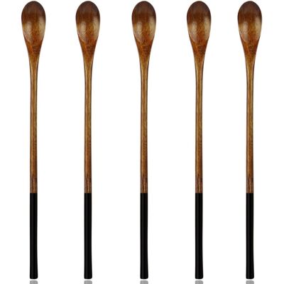 LUMIERE Cuillères En Bois, Ensemble De 5 Cuillères À Long Manche En Bois Naturel Pour Mélanger Le Café, Le Thé Glacé Et Les Boissons Chaudes - Publicité LUMIERE Cuillères En Bois, Ensemble De 5 Cuillères À Long Manche En Bois Naturel Pour Mélanger Le Café, Le Thé Glacé Et Les Boissons Chaudes - Publicité