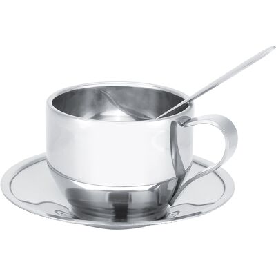 A MOON Tasse À Café En Acier Inoxydable Isolée Double Paroi, Mug À Thé Lait Avec Soucoupe Et Cuillère, Set De Vaisselle - Publicité A MOON Tasse À Café En Acier Inoxydable Isolée Double Paroi, Mug À Thé Lait Avec Soucoupe Et Cuillère, Set De Vaisselle - Publicité