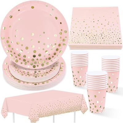 OEM 97 Pièces Vaisselle Jetable, Rose Avec Dorure, Nappe + Assiettes + Gobelets + Serviettes, Fête Élégante - Publicité OEM 97 Pièces Vaisselle Jetable, Rose Avec Dorure, Nappe + Assiettes + Gobelets + Serviettes, Fête Élégante - Publicité
