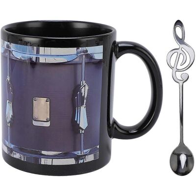 FLAMMKRAFT Mug Vintage En Céramique Et Acier Inoxydable, Motif Tambour Amusant, 325 Ml (11 Oz), Avec Cuillère Pour Boissons Chaudes Et Froides. Publicité FLAMMKRAFT Mug Vintage En Céramique Et Acier Inoxydable, Motif Tambour Amusant, 325 Ml (11 Oz), Avec Cuillère Pour Boissons Chaudes Et Froides. Publicité