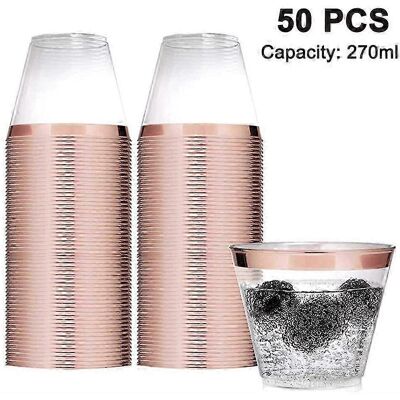 LEDE Piao Lot De 50 Verres À Cocktail En Plastique De 26 Cl, Gobelets Robustes À Bord Transparent, Jetables, Parfaits Pour Les Mariages, Anniversaires Et Autres Fêtes. Bordure Or Rose. Publicité LEDE Piao Lot De 50 Verres À Cocktail En Plastique De 26 Cl, Gobelets Robustes À Bord Transparent, Jetables, Parfaits Pour Les Mariages, Anniversaires Et Autres Fêtes. Bordure Or Rose. Publicité