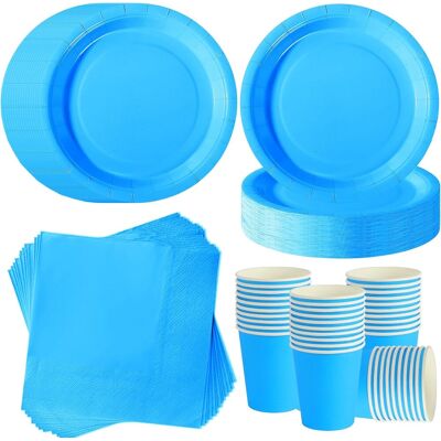 GRASSLIN 120 Pièces Vaisselle Jetable, Assiettes 7 Pouces, Gobelets, Serviettes Papier, Bleu Ciel, Pour 40 Invités, Fête - Publicité GRASSLIN 120 Pièces Vaisselle Jetable, Assiettes 7 Pouces, Gobelets, Serviettes Papier, Bleu Ciel, Pour 40 Invités, Fête - Publicité