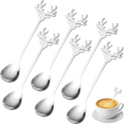 OEM 6 Stuk(s) Roestvrijstaal Lepel Kerstlepel, Melkthee Koffie Creatieve Koffielepel-set Voor Koffie - Publicité OEM 6 Stuk(s) Roestvrijstaal Lepel Kerstlepel, Melkthee Koffie Creatieve Koffielepel-set Voor Koffie - Publicité