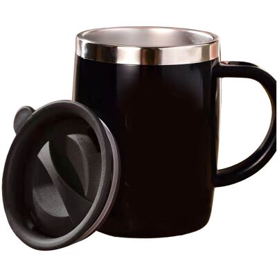 MCKENSA Tasse À Café En Acier Inoxydable 304 Avec Couvercle, Mignonne Et Résistante Aux Chocs, Idéale Pour Le Bureau Et La Maison, Noire, 420 Ml - Publicité MCKENSA Tasse À Café En Acier Inoxydable 304 Avec Couvercle, Mignonne Et Résistante Aux Chocs, Idéale Pour Le Bureau Et La Maison, Noire, 420 Ml - Publicité