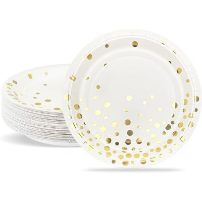 GRASSLIN 50 Assiettes En Carton, 18cm, Pois Dorés, Jetables, Pour Fête - Publicité GRASSLIN 50 Assiettes En Carton, 18cm, Pois Dorés, Jetables, Pour Fête - Publicité
