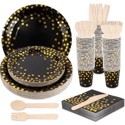 OEM 200 Pièces Vaisselle Jetable, Noir Et Or, Design Élégant Pour Mariages, Fêtes Et Événements Festifs - Publicité OEM 200 Pièces Vaisselle Jetable, Noir Et Or, Design Élégant Pour Mariages, Fêtes Et Événements Festifs - Publicité
