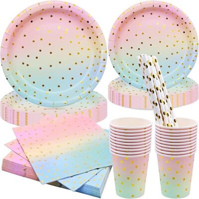 OEM 120 Pièces Vaisselle Jetable, Biodégradable, Arc-en-ciel, Multicolore, Festif, Pour Anniversaires Et Mariages - Publicité OEM 120 Pièces Vaisselle Jetable, Biodégradable, Arc-en-ciel, Multicolore, Festif, Pour Anniversaires Et Mariages - Publicité