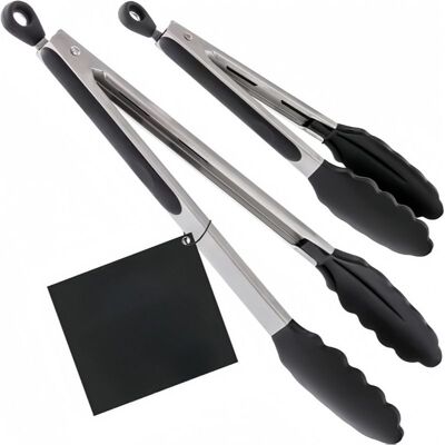 Vision Pinces De Cuisine En Acier Inoxydable Résistantes À La Chaleur, 23 Cm Et 30 Cm, Lot De 2, Pinces Pour Barbecue, Noires - Publicité Vision Pinces De Cuisine En Acier Inoxydable Résistantes À La Chaleur, 23 Cm Et 30 Cm, Lot De 2, Pinces Pour Barbecue, Noires - Publicité
