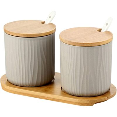OEM Ensemble De 2 Pots À Épices En Céramique, Sucrier, Sucrier En Céramique Avec Cuillère Et Couvercle En Bambou Pour Le Thé, Le Sucre, Le Sel, Les Épices, Pour La Maison Et La Cuisine - Publicité OEM Ensemble De 2 Pots À Épices En Céramique, Sucrier, Sucrier En Céramique Avec Cuillère Et Couvercle En Bambou Pour Le Thé, Le Sucre, Le Sel, Les Épices, Pour La Maison Et La Cuisine - Publicité