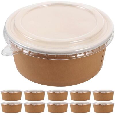 LISATR 20 Bols Jetables En Papier Kraft Pour Salade De Fruits, Contenants Alimentaires, Cadeaux De Fête (770 Ml, Avec Couvercle)-15.00x15.00x5.50cm - Publicité LISATR 20 Bols Jetables En Papier Kraft Pour Salade De Fruits, Contenants Alimentaires, Cadeaux De Fête (770 Ml, Avec Couvercle)-15.00x15.00x5.50cm - Publicité