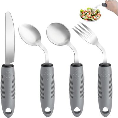 OEM Lot De 4 Couverts Lestés Ergonomiques, Angle 45°, Bol Profond Pour Personnes Âgées, Parkinson Et Troubles Moteurs - Publicité OEM Lot De 4 Couverts Lestés Ergonomiques, Angle 45°, Bol Profond Pour Personnes Âgées, Parkinson Et Troubles Moteurs - Publicité