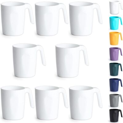 GRASSLIN Set De 8 Gobelets, Poignées Intégrées, Plastique Blanc, 450ml, Réutilisable, Micro-ondes, Maison Jardin Camping - Publicité GRASSLIN Set De 8 Gobelets, Poignées Intégrées, Plastique Blanc, 450ml, Réutilisable, Micro-ondes, Maison Jardin Camping - Publicité