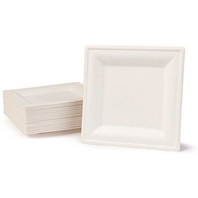 OEM 50 Assiettes Jetables En Canne À Sucre, Carrées 16x16 Cm, Compostables, Résistantes Aux Graisses Et Au Micro-ondes - Publicité OEM 50 Assiettes Jetables En Canne À Sucre, Carrées 16x16 Cm, Compostables, Résistantes Aux Graisses Et Au Micro-ondes - Publicité