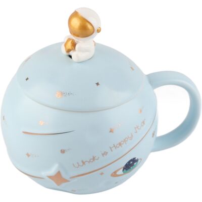 HEAT Mug Astronaute Mignon Et Original De 400 Ml Avec Poignée Ergonomique, En Céramique, Couvercle Et Cuillère Inclus, Bleu Clair. Publicité HEAT Mug Astronaute Mignon Et Original De 400 Ml Avec Poignée Ergonomique, En Céramique, Couvercle Et Cuillère Inclus, Bleu Clair. Publicité