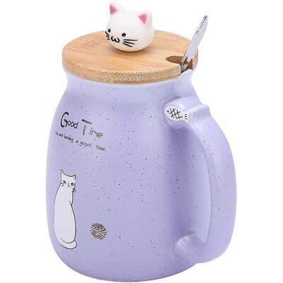 LEDE Mug À Café Personnalisé, Mug À Thé En Céramique En Forme De Chat Avec Couvercle En Bois Et Cuillère En Acier Inoxydable - Publicité LEDE Mug À Café Personnalisé, Mug À Thé En Céramique En Forme De Chat Avec Couvercle En Bois Et Cuillère En Acier Inoxydable - Publicité