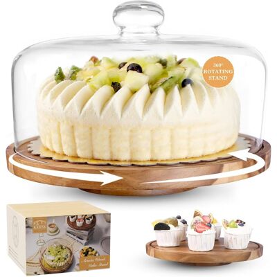 GRASSLIN 1 Présentoir À Gâteau, Couvercle En Verre, Plateau Bois D'Acacia, Rotatif 30 Cm, 2 Assiettes Incluses, Mariage - Publicité GRASSLIN 1 Présentoir À Gâteau, Couvercle En Verre, Plateau Bois D'Acacia, Rotatif 30 Cm, 2 Assiettes Incluses, Mariage - Publicité