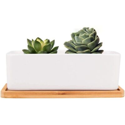SCORPIO Pots De Fleurs Rectangulaires En Céramique Lot De 1 Pots De Plantes Succulents Céramiques Blanches Avec Plateau En Bambou, Avec Trou De Drainage, Pour La Décoration De La Maison Ou Du Bureau-karteo - Publicité SCORPIO Pots De Fleurs Rectangulaires En Céramique Lot De 1 Pots De Plantes Succulents Céramiques Blanches Avec Plateau En Bambou, Avec Trou De Drainage, Pour La Décoration De La Maison Ou Du Bureau-karteo - Publicité